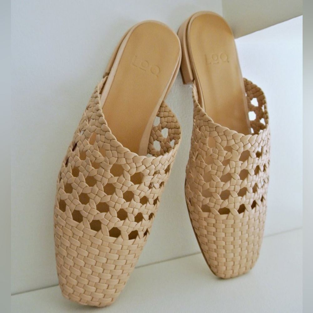 LOQ Woven Leather Slip-On Mules in Neutral Tan